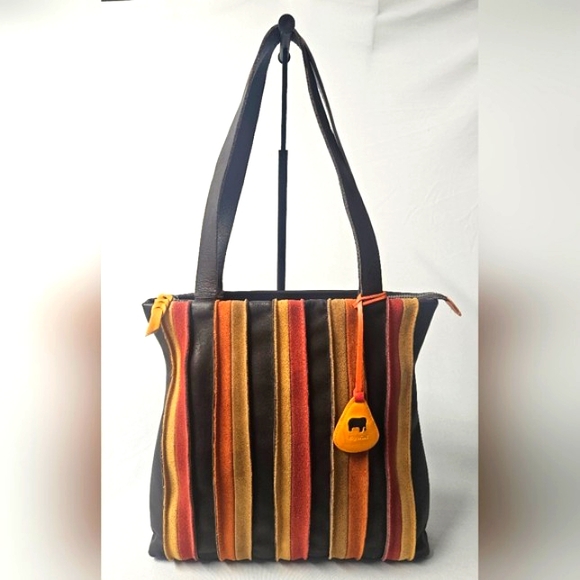 Mywalit Laguna Stripe Brown Leather & Suede Large Tote Shoulder Bag. NWT. - Picture 2 of 6